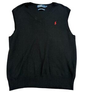 Polo Ralph Lauren Mens Black Cotton Sweater Vest V-Neck Red Pony Logo Size S
